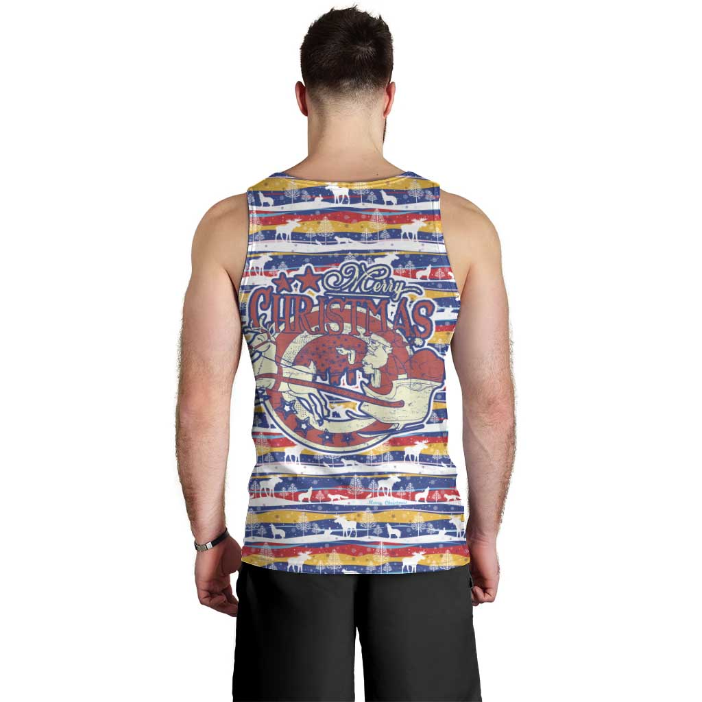Haiti Christmas Men Tank Top with Blue Red Yellow Xmas Santa Sleigh and Coat of Arms - Wonder Print Shop