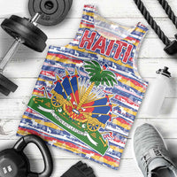 Haiti Christmas Men Tank Top with Blue Red Yellow Xmas Santa Sleigh and Coat of Arms - Wonder Print Shop