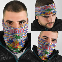 Haiti Christmas Neck Gaiter with Blue Red Yellow Xmas Santa Sleigh and Coat of Arms - Wonder Print Shop