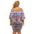 Haiti Christmas Off Shoulder Short Dress with Blue Red Yellow Xmas Santa Sleigh and Coat of Arms - Wonder Print Shop