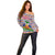 Haiti Christmas Off Shoulder Sweater with Blue Red Yellow Xmas Santa Sleigh and Coat of Arms - Wonder Print Shop