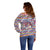 Haiti Christmas Off Shoulder Sweater with Blue Red Yellow Xmas Santa Sleigh and Coat of Arms - Wonder Print Shop