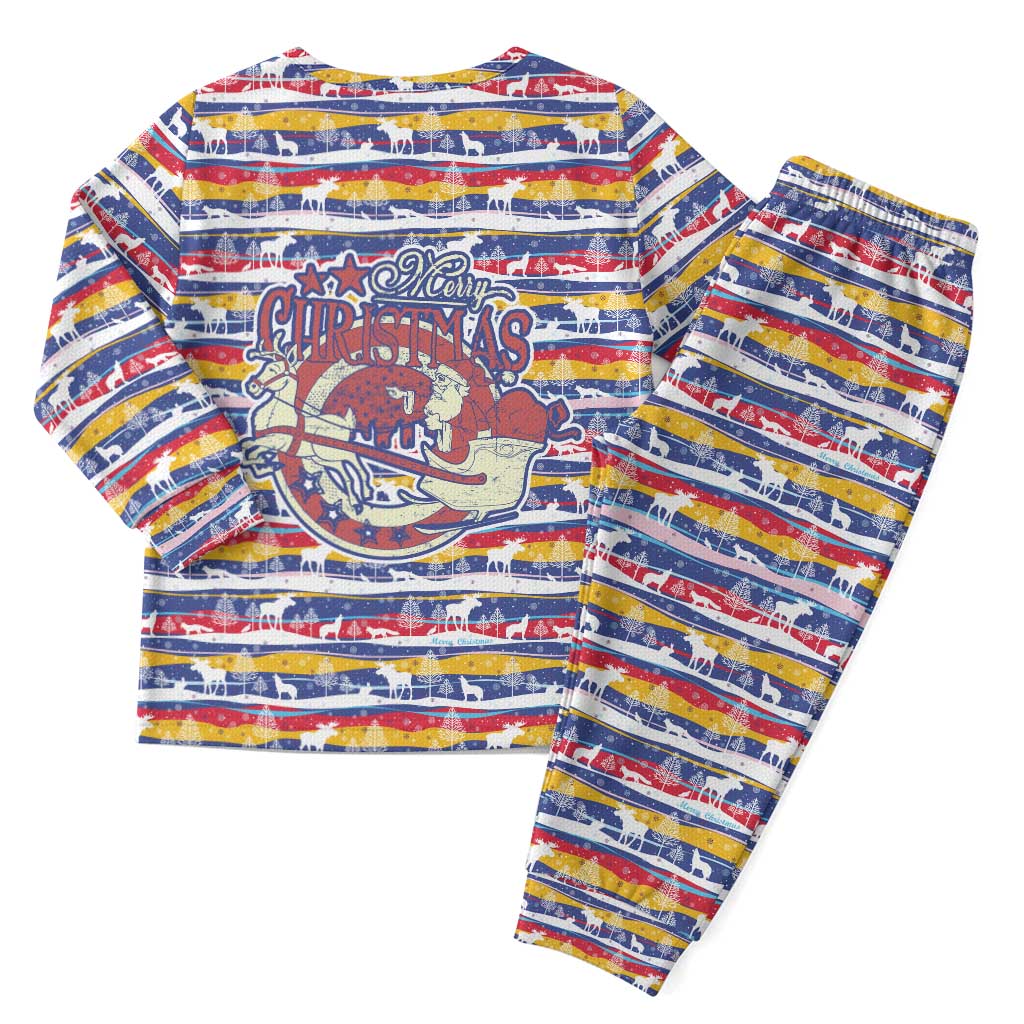 Haiti Christmas Pajama Set with Blue Red Yellow Xmas Santa Sleigh and Coat of Arms - Wonder Print Shop