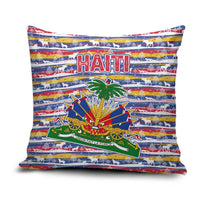 Haiti Christmas Pillow Cover with Blue Red Yellow Xmas Santa Sleigh and Coat of Arms - Wonder Print Shop