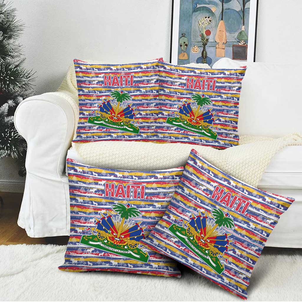 Haiti Christmas Pillow Cover with Blue Red Yellow Xmas Santa Sleigh and Coat of Arms - Wonder Print Shop