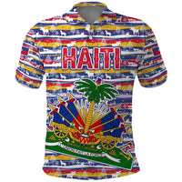 Haiti Christmas Polo Shirt with Blue Red Yellow Xmas Santa Sleigh and Coat of Arms - Wonder Print Shop