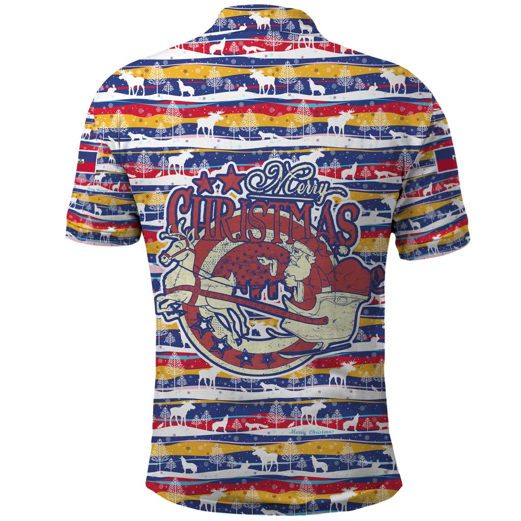 Haiti Christmas Polo Shirt with Blue Red Yellow Xmas Santa Sleigh and Coat of Arms - Wonder Print Shop