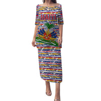 Haiti Christmas Puletasi with Blue Red Yellow Xmas Santa Sleigh and Coat of Arms - Wonder Print Shop