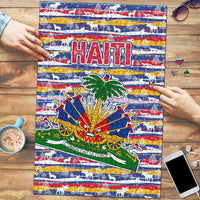 Haiti Christmas Puzzle with Blue Red Yellow Xmas Santa Sleigh and Coat of Arms - Wonder Print Shop