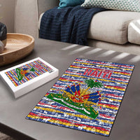 Haiti Christmas Puzzle with Blue Red Yellow Xmas Santa Sleigh and Coat of Arms - Wonder Print Shop