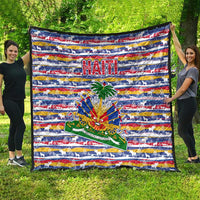 Haiti Christmas Quilt with Blue Red Yellow Xmas Santa Sleigh and Coat of Arms - Wonder Print Shop