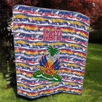 Haiti Christmas Quilt with Blue Red Yellow Xmas Santa Sleigh and Coat of Arms - Wonder Print Shop