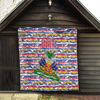 Haiti Christmas Quilt with Blue Red Yellow Xmas Santa Sleigh and Coat of Arms - Wonder Print Shop