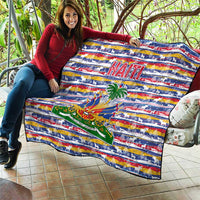 Haiti Christmas Quilt with Blue Red Yellow Xmas Santa Sleigh and Coat of Arms - Wonder Print Shop
