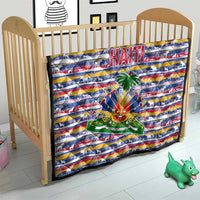 Haiti Christmas Quilt with Blue Red Yellow Xmas Santa Sleigh and Coat of Arms - Wonder Print Shop
