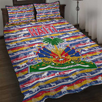 Haiti Christmas Quilt Bed Set with Blue Red Yellow Xmas Santa Sleigh and Coat of Arms - Wonder Print Shop