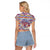 Haiti Christmas Raglan Cropped T Shirt with Blue Red Yellow Xmas Santa Sleigh and Coat of Arms - Wonder Print Shop