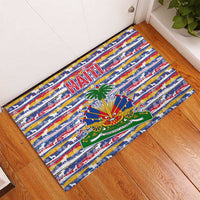 Haiti Christmas Rubber Doormat with Blue Red Yellow Xmas Santa Sleigh and Coat of Arms - Wonder Print Shop