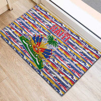 Haiti Christmas Rubber Doormat with Blue Red Yellow Xmas Santa Sleigh and Coat of Arms - Wonder Print Shop