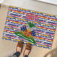 Haiti Christmas Rubber Doormat with Blue Red Yellow Xmas Santa Sleigh and Coat of Arms - Wonder Print Shop