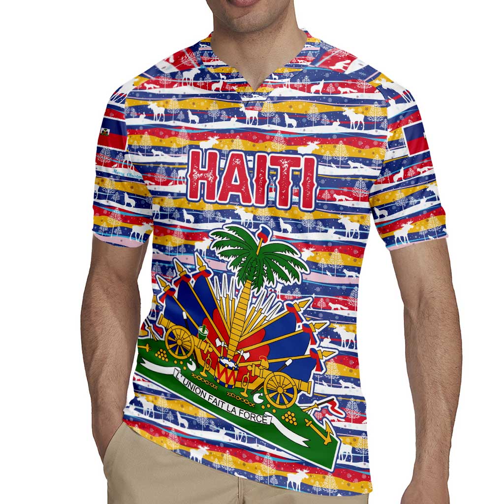 Haiti Christmas Rugby Jersey with Blue Red Yellow Xmas Santa Sleigh and Coat of Arms - Wonder Print Shop