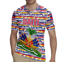 Haiti Christmas Rugby Jersey with Blue Red Yellow Xmas Santa Sleigh and Coat of Arms - Wonder Print Shop
