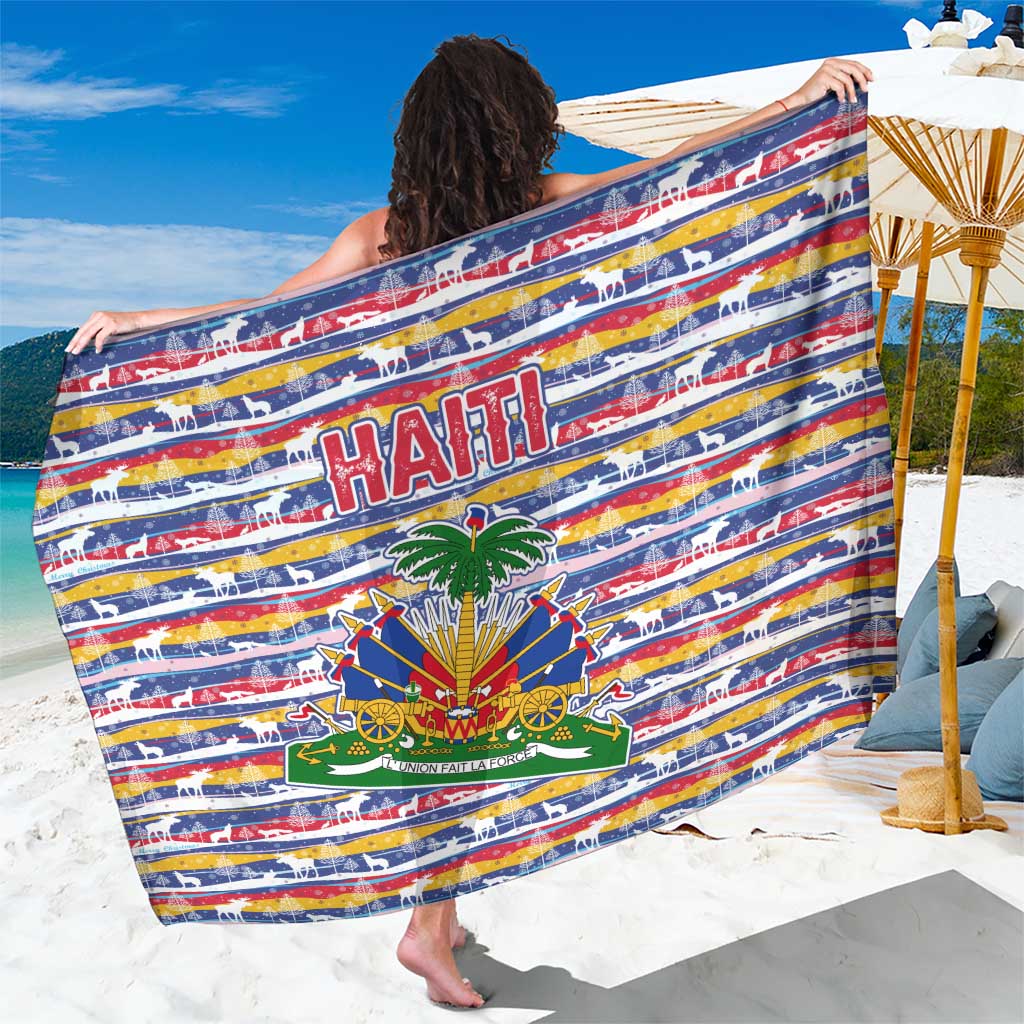 Haiti Christmas Sarong with Blue Red Yellow Xmas Santa Sleigh and Coat of Arms - Wonder Print Shop