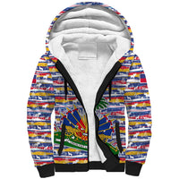 Haiti Christmas Sherpa Hoodie with Blue Red Yellow Xmas Santa Sleigh and Coat of Arms - Wonder Print Shop