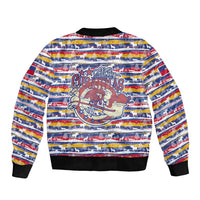 Haiti Christmas Sleeve Zip Bomber Jacket with Blue Red Yellow Xmas Santa Sleigh and Coat of Arms - Wonder Print Shop