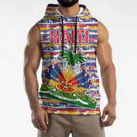 Haiti Christmas Sleeveless Hoodie with Blue Red Yellow Xmas Santa Sleigh and Coat of Arms - Wonder Print Shop