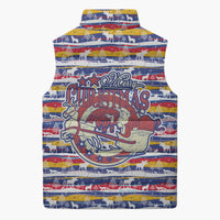 Haiti Christmas Sleeveless Puffer Jacket with Blue Red Yellow Xmas Santa Sleigh and Coat of Arms - Wonder Print Shop