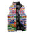 Haiti Christmas Sleeveless Puffer Jacket with Blue Red Yellow Xmas Santa Sleigh and Coat of Arms - Wonder Print Shop