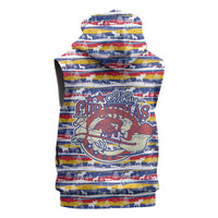 Haiti Christmas Sleeveless Zip Hoodie with Blue Red Yellow Xmas Santa Sleigh and Coat of Arms - Wonder Print Shop