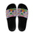Haiti Christmas Slide Sandals with Blue Red Yellow Xmas Santa Sleigh and Coat of Arms - Wonder Print Shop