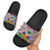Haiti Christmas Slide Sandals with Blue Red Yellow Xmas Santa Sleigh and Coat of Arms - Wonder Print Shop
