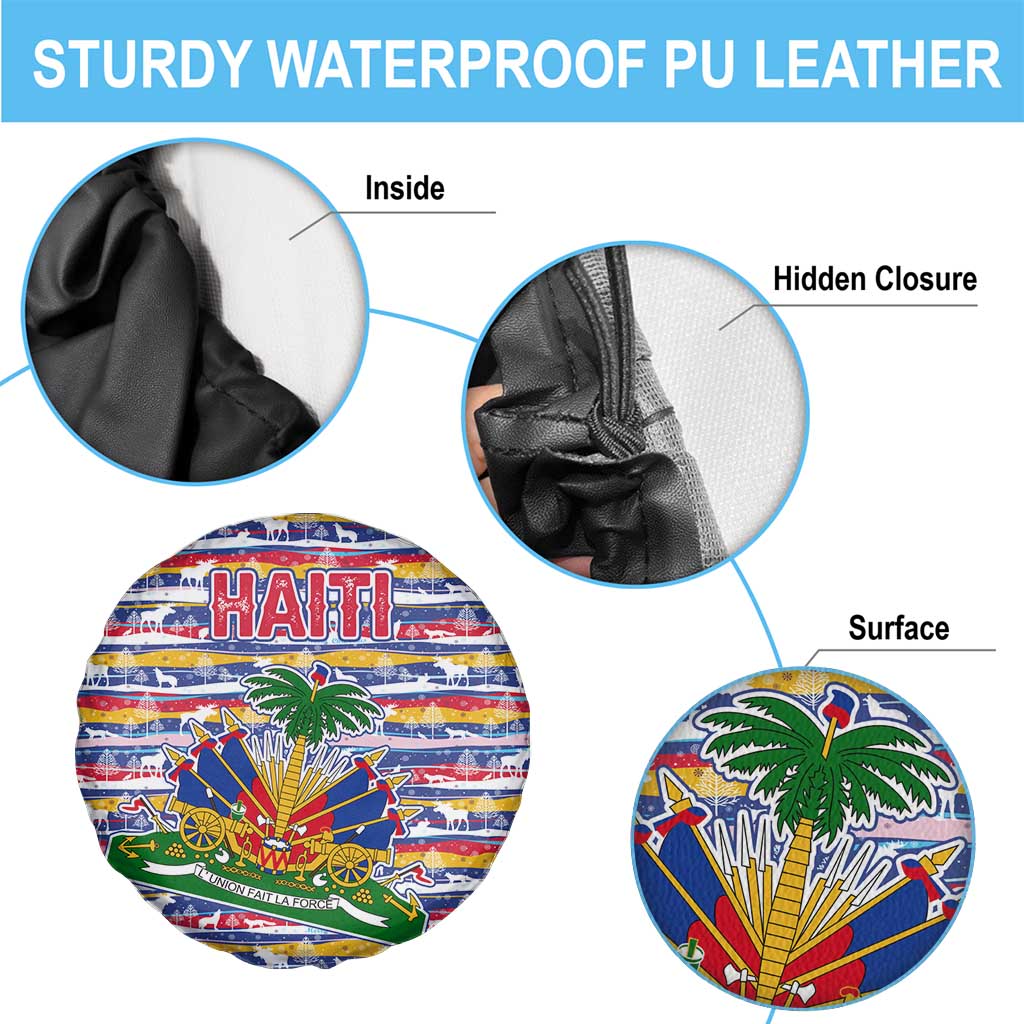 Haiti Christmas Spare Tire Cover with Blue Red Yellow Xmas Santa Sleigh and Coat of Arms - Wonder Print Shop