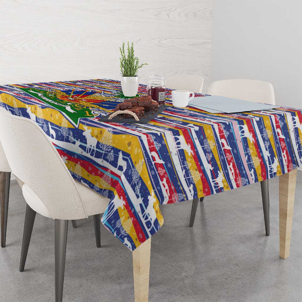 Haiti Christmas Tablecloth with Blue Red Yellow Xmas Santa Sleigh and Coat of Arms - Wonder Print Shop
