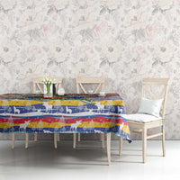 Haiti Christmas Tablecloth with Blue Red Yellow Xmas Santa Sleigh and Coat of Arms - Wonder Print Shop