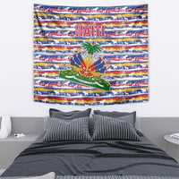 Haiti Christmas Tapestry with Blue Red Yellow Xmas Santa Sleigh and Coat of Arms - Wonder Print Shop