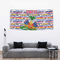 Haiti Christmas Tapestry with Blue Red Yellow Xmas Santa Sleigh and Coat of Arms - Wonder Print Shop