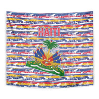 Haiti Christmas Tapestry with Blue Red Yellow Xmas Santa Sleigh and Coat of Arms - Wonder Print Shop