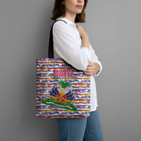 Haiti Christmas Tote Bag with Blue Red Yellow Xmas Santa Sleigh and Coat of Arms - Wonder Print Shop