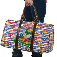 Haiti Christmas Travel Bag with Blue Red Yellow Xmas Santa Sleigh and Coat of Arms - Wonder Print Shop