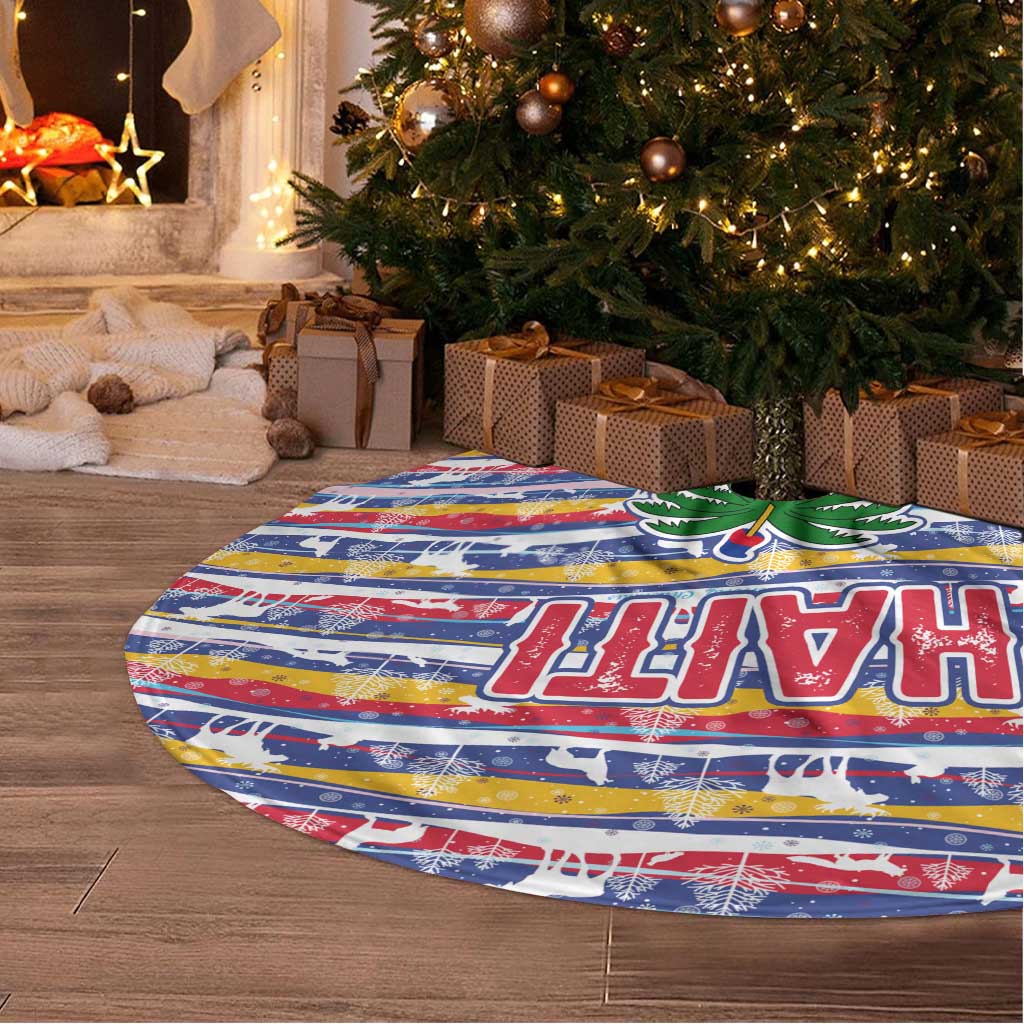 Haiti Christmas Tree Skirt with Blue Red Yellow Xmas Santa Sleigh and Coat of Arms - Wonder Print Shop
