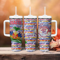 Haiti Christmas Tumbler With Handle with Blue Red Yellow Xmas Santa Sleigh and Coat of Arms - Wonder Print Shop