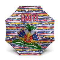 Haiti Christmas Umbrella with Blue Red Yellow Xmas Santa Sleigh and Coat of Arms - Wonder Print Shop