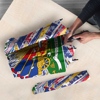 Haiti Christmas Umbrella with Blue Red Yellow Xmas Santa Sleigh and Coat of Arms - Wonder Print Shop