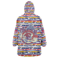 Haiti Christmas Wearable Blanket Hoodie with Blue Red Yellow Xmas Santa Sleigh and Coat of Arms - Wonder Print Shop