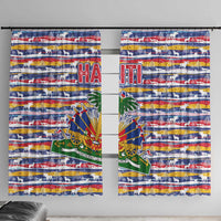 Haiti Christmas Window Curtain with Blue Red Yellow Xmas Santa Sleigh and Coat of Arms - Wonder Print Shop