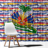 Haiti Christmas Window Curtain with Blue Red Yellow Xmas Santa Sleigh and Coat of Arms - Wonder Print Shop
